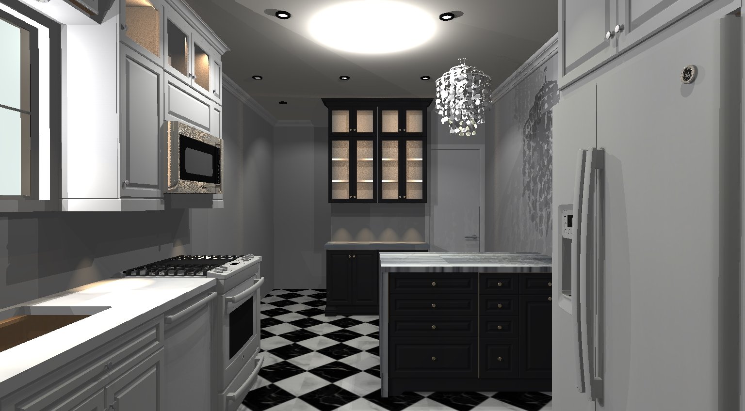 Kitchen design mockup with black and white coloring